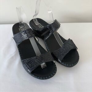 La Plume Leather Platform Sandals Snakeskin Made In Italy Navy EU 41 US 10.5 New